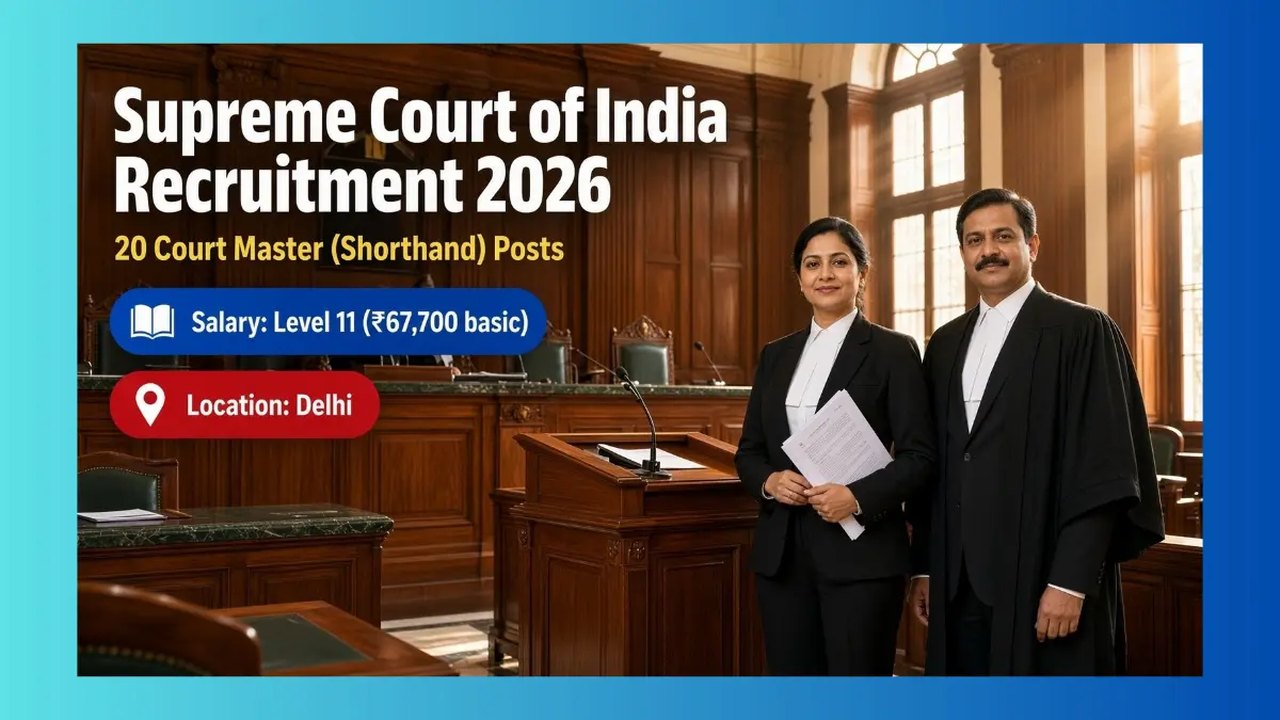 Supreme Court Invites Applications for 20 Court Master Posts in New Delhi