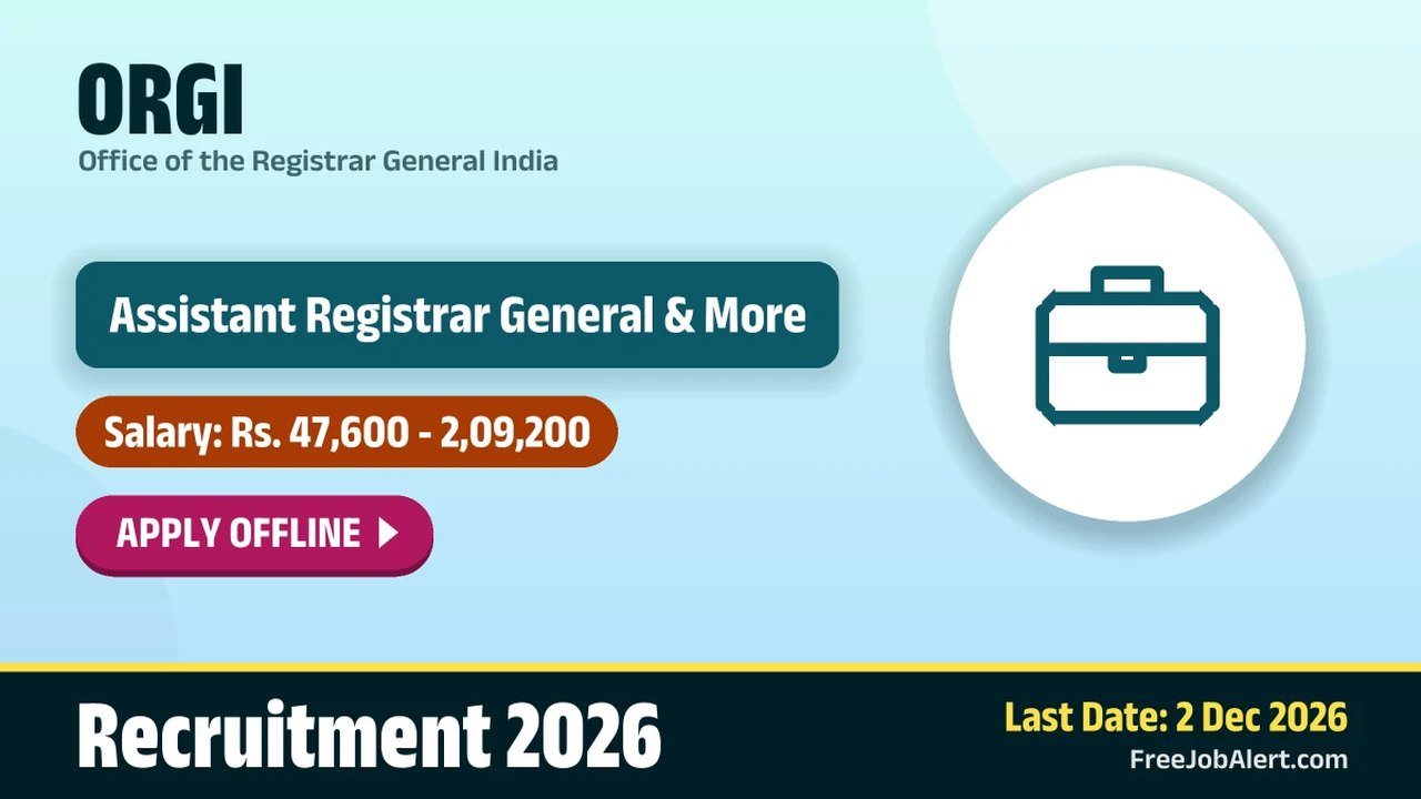 ORGI Recruitment 2026: भारत के महापंजीयक कार्यालय में 26 पदों पर निकली भर्ती, ऑफ़लाइन करें आवेदन