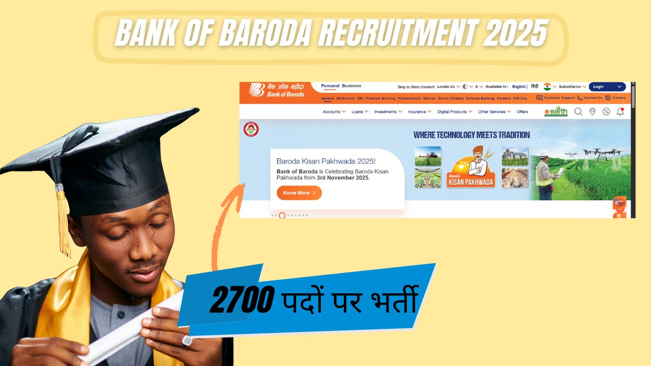बैंक ऑफ बड़ौदा में 2700 अप्रेंटिस पदों पर भर्ती प्रक्रिया शुरू, जानिए पात्रता और आवेदन की पूरी डिटेल